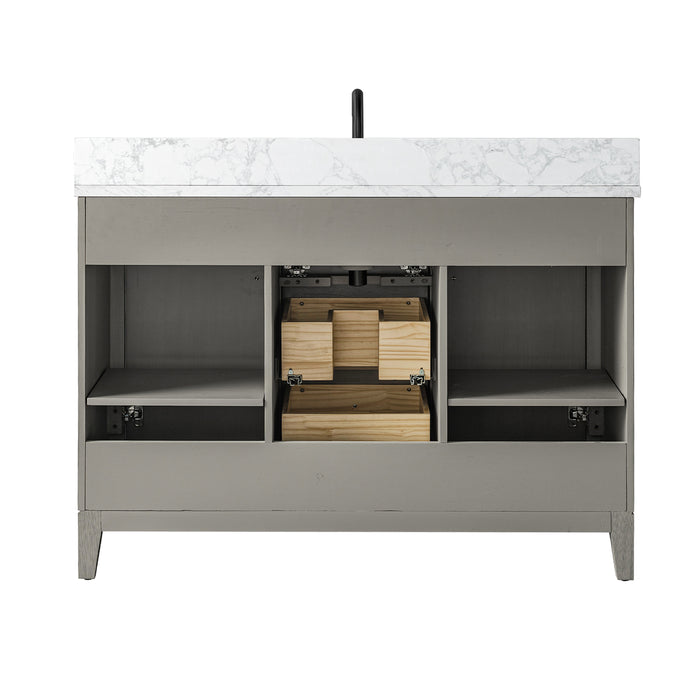 V-ART , 48" x 22" Drift Wood Grey Freestanding Bathroom Vanity with Marble Top