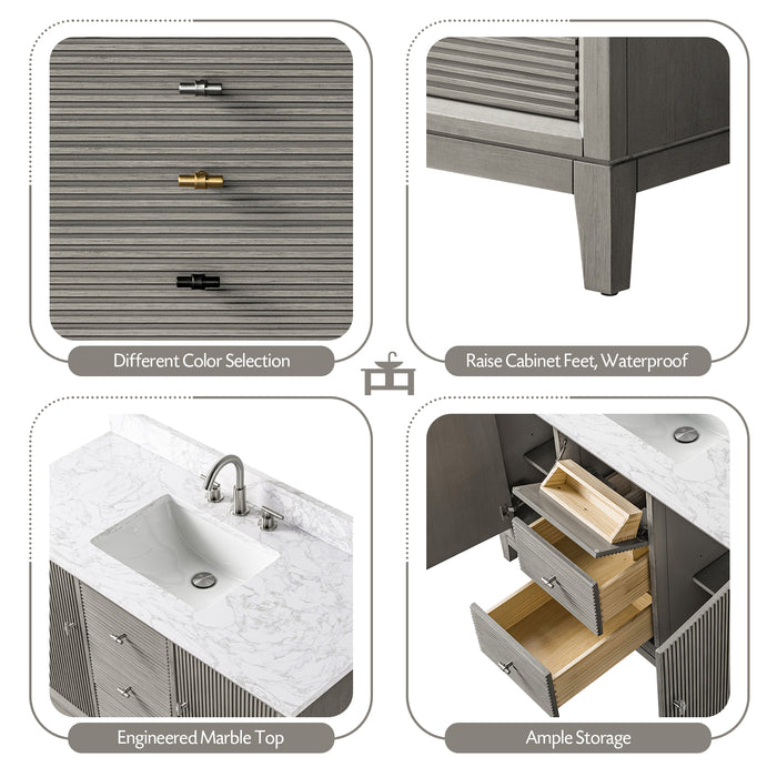 V-ART , 48" x 22" Drift Wood Grey Freestanding Bathroom Vanity with Marble Top