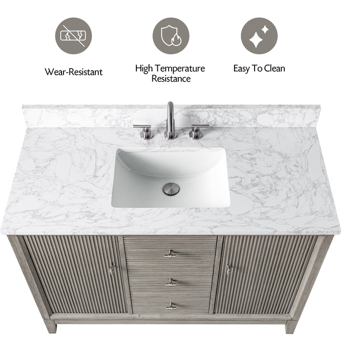V-ART , 48" x 22" Drift Wood Grey Freestanding Bathroom Vanity with Marble Top