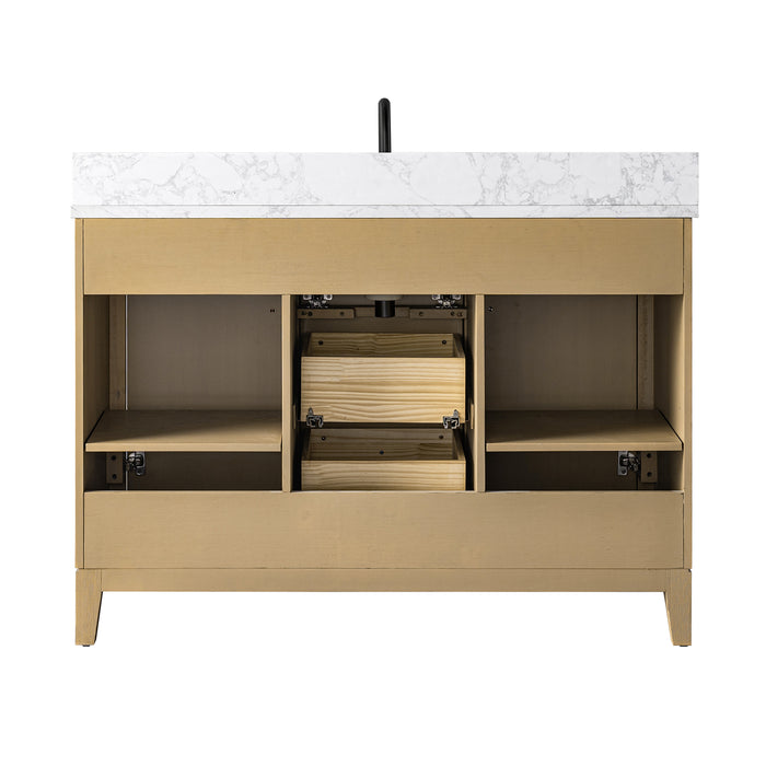 V-ART , 48" x 22" Natural Oak Freestanding Bathroom Vanity with Marble Top