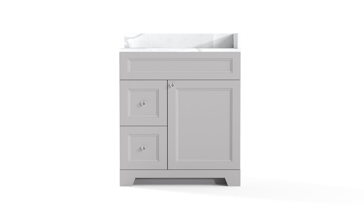 CLASSIC- 30" Solid wood Bathroom Vanity (6 COLORS AVAILABLE) With Quartz Countertop / Left Side Drawers - Construction Commodities Supply Inc.
