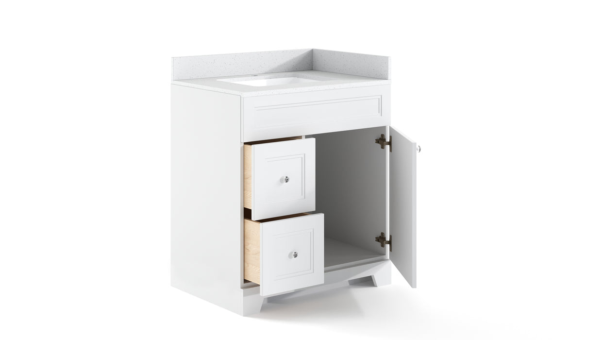 CLASSIC- 30" Solid wood Bathroom Vanity (6 COLORS AVAILABLE) With Quartz Countertop / Left Side Drawers - Construction Commodities Supply Inc.