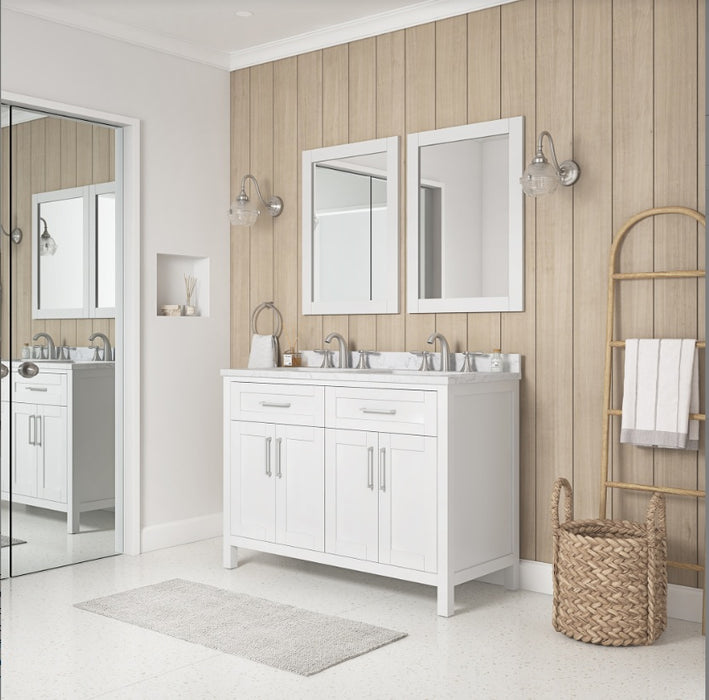 SIENA 48 Inch, Double Sink Solid Wood Bathroom Vanity with Carrera Marble Countertop, White