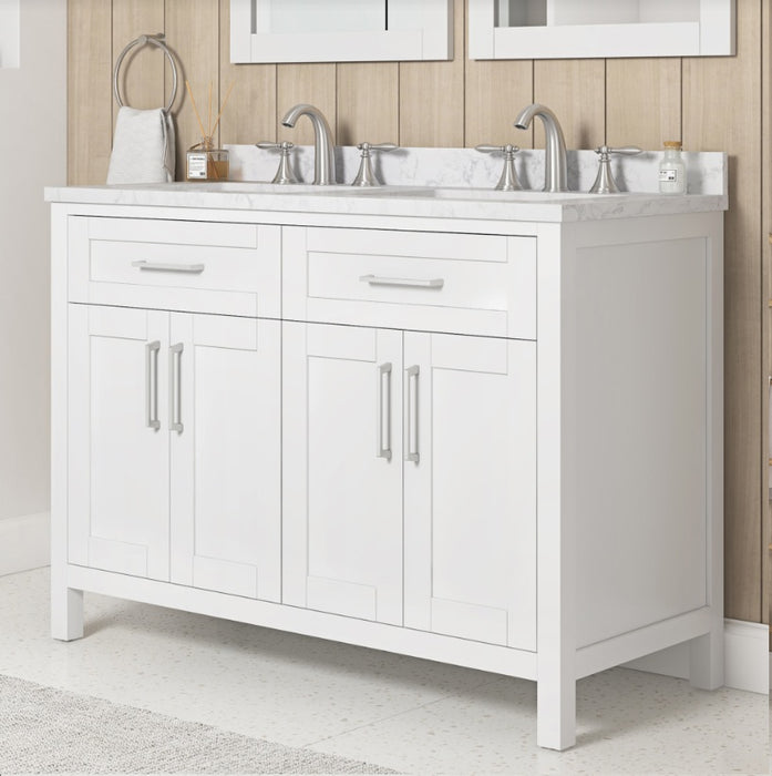 SIENA 48 Inch, Double Sink Solid Wood Bathroom Vanity with Carrera Marble Countertop, White