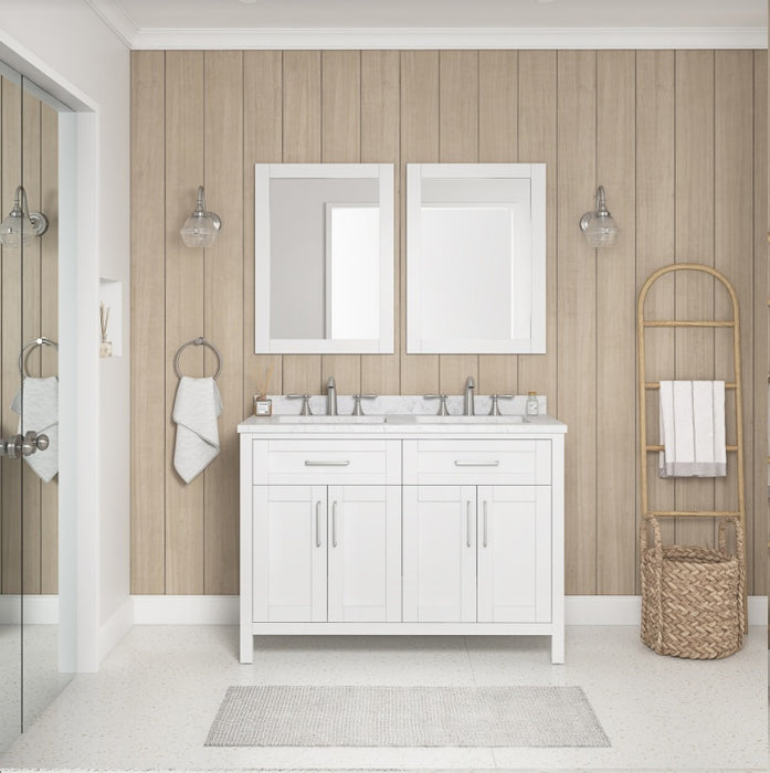 SIENA 48 Inch, Double Sink Solid Wood Bathroom Vanity with Carrera Marble Countertop, White