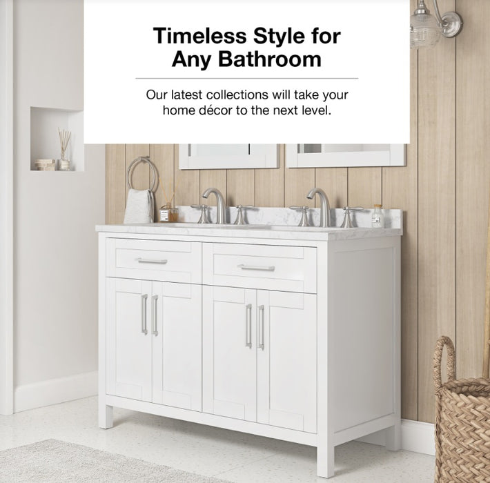 SIENA 48 Inch, Double Sink Solid Wood Bathroom Vanity with Carrera Marble Countertop, White