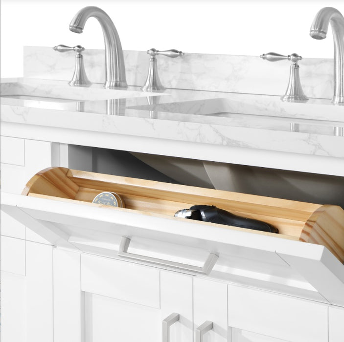 SIENA 48 Inch, Double Sink Solid Wood Bathroom Vanity with Carrera Marble Countertop, White