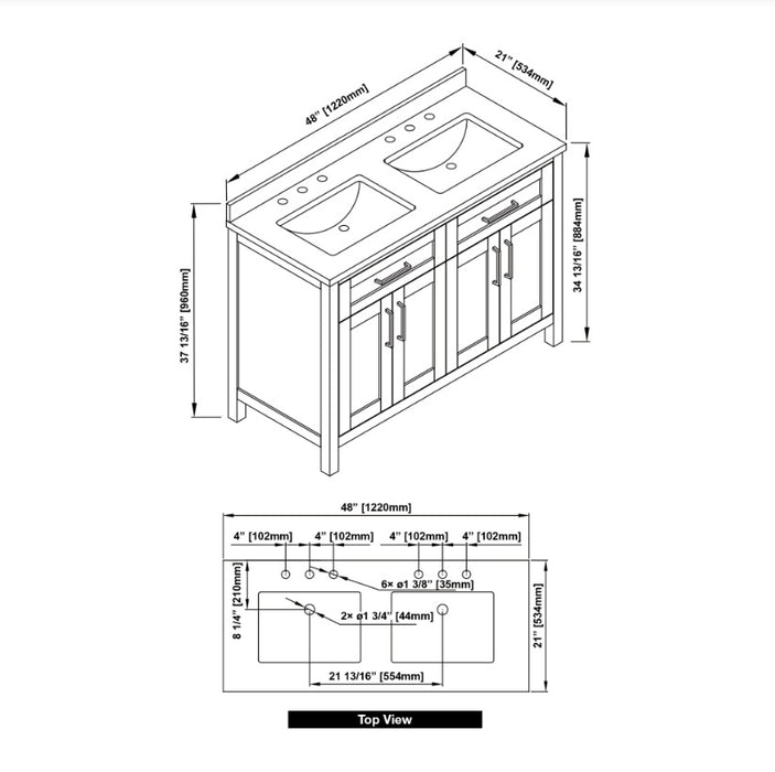 SIENA 48 Inch, Double Sink Solid Wood Bathroom Vanity with Carrera Marble Countertop, Almond Latte