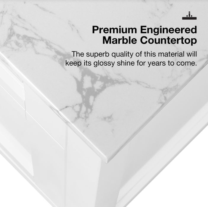 SIENA 48 Inch, Double Sink Solid Wood Bathroom Vanity with Carrera Marble Countertop, White