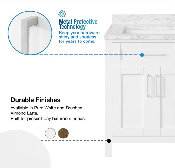 SIENA 48 Inch, Double Sink Solid Wood Bathroom Vanity with Carrera Marble Countertop, White