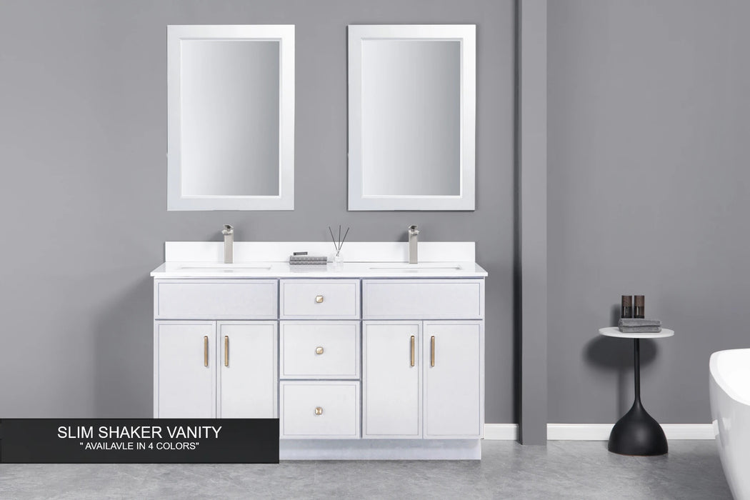 Nova- 60" Double Sink ,Slim Shaker (4 colors ) Bathroom Vanity With Quartz Countertop