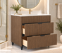 MILANO 36 Inch Dresser Style Light Walnut Bathroom Vanity with Quartz Countertop - Construction Commodities Supply Inc.