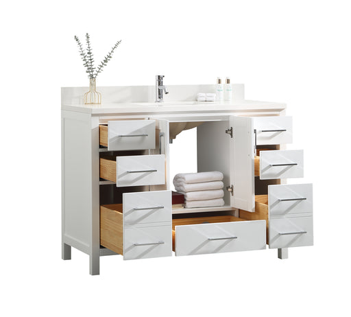 Rose - 48" White, Solid Wood Floor Standing Bathroom Vanity , Quartz Countertop - Construction Commodities Supply Inc.