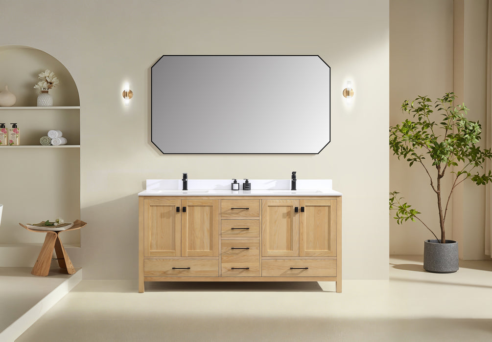 Rose- 72" Antique Oak ,Solid Wood Double Sink Floor Standing Modern Bathroom Vanity, Quartz Countertop  ( PRE-ORDER NOW , ETA: 2026-06-10) - Construction Commodities Supply Inc.