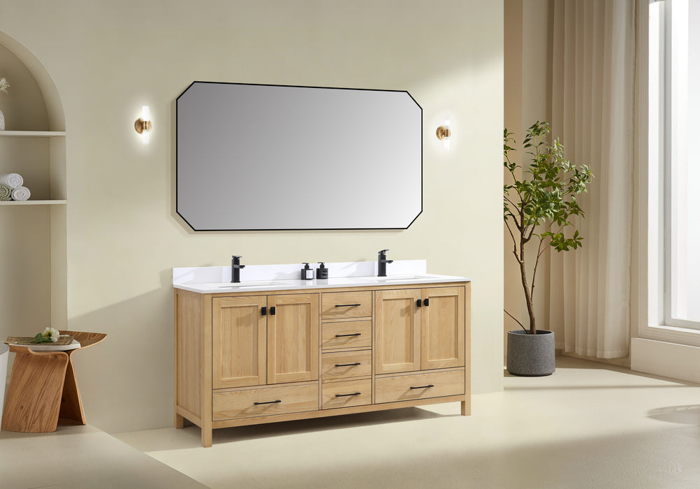 Rose- 72" Antique Oak ,Solid Wood Double Sink Floor Standing Modern Bathroom Vanity, Quartz Countertop  ( PRE-ORDER NOW , ETA: 2026-06-10) - Construction Commodities Supply Inc.