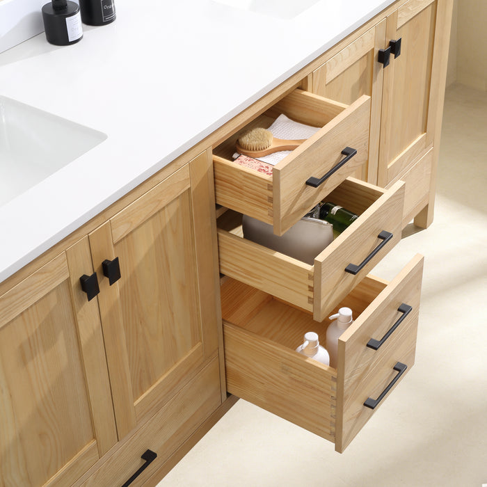 Rose- 72" Antique Oak ,Solid Wood Double Sink Floor Standing Modern Bathroom Vanity, Quartz Countertop  ( PRE-ORDER NOW , ETA: 2026-06-10) - Construction Commodities Supply Inc.
