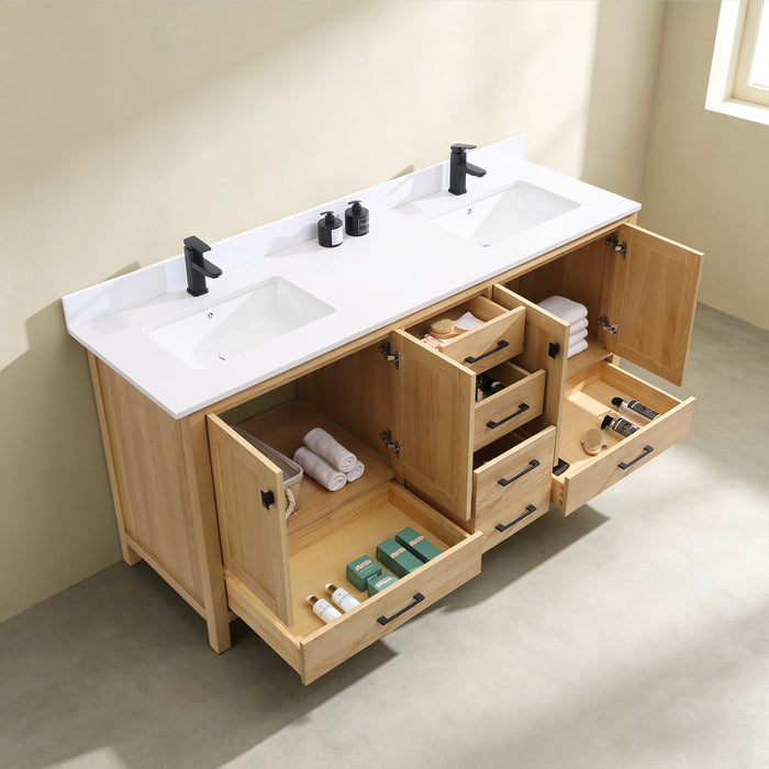 Rose- 72" Antique Oak ,Solid Wood Double Sink Floor Standing Modern Bathroom Vanity, Quartz Countertop  ( PRE-ORDER NOW , ETA: 2026-06-10) - Construction Commodities Supply Inc.