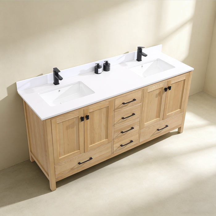 Rose- 72" Antique Oak ,Solid Wood Double Sink Floor Standing Modern Bathroom Vanity, Quartz Countertop  ( PRE-ORDER NOW , ETA: 2026-06-10) - Construction Commodities Supply Inc.
