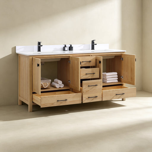 Rose- 72" Antique Oak ,Solid Wood Double Sink Floor Standing Modern Bathroom Vanity, Quartz Countertop  ( PRE-ORDER NOW , ETA: 2026-06-10) - Construction Commodities Supply Inc.