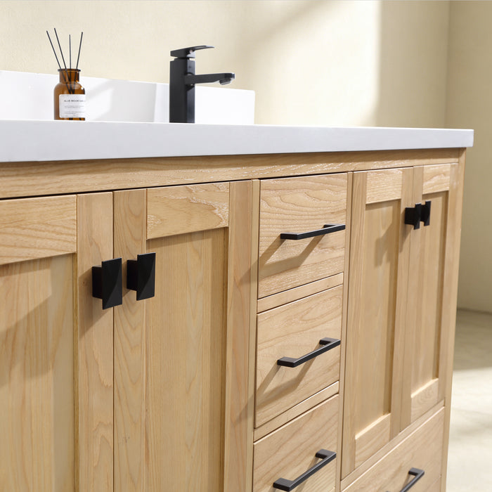 Rose- 60" Antique Oak ,Double Sink, Solid Wood Floor Standing Modern Bathroom Vanity, White Quartz Countertop