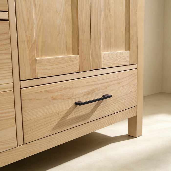 Rose- 60" Antique Oak ,Double Sink, Solid Wood Floor Standing Modern Bathroom Vanity, White Quartz Countertop