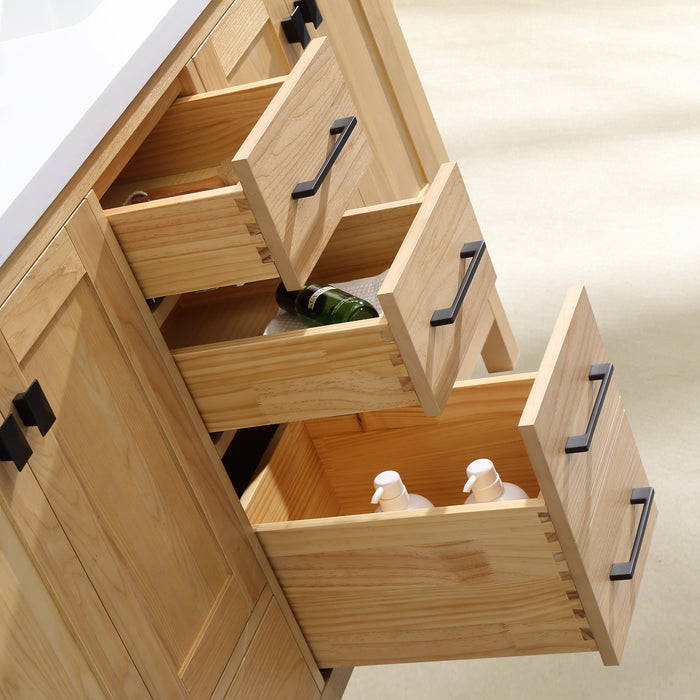 Rose- 60" Antique Oak ,Double Sink, Solid Wood Floor Standing Modern Bathroom Vanity, White Quartz Countertop