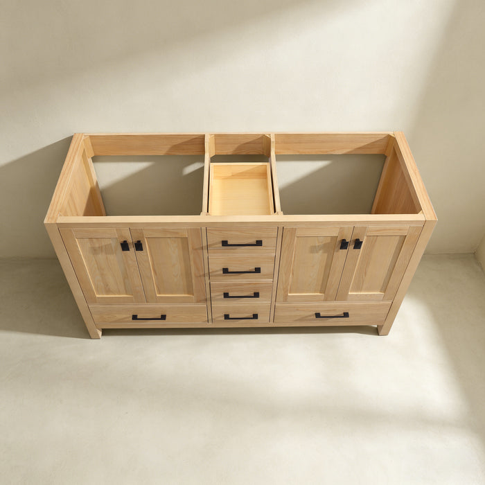 Rose- 60" Antique Oak ,Double Sink, Solid Wood Floor Standing Modern Bathroom Vanity, White Quartz Countertop