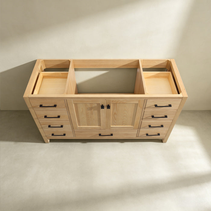 Rose- 60" Natural Oak ,Solid Wood Single Sink Floor Standing Modern Bathroom Vanity, Quartz Countertop