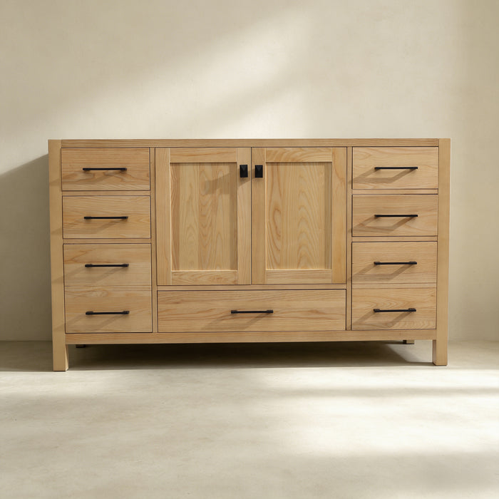 Rose- 60" Natural Oak ,Solid Wood Single Sink Floor Standing Modern Bathroom Vanity, Quartz Countertop