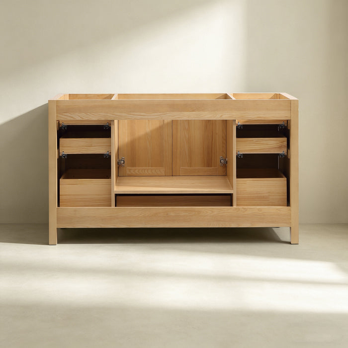 Rose- 60" Natural Oak ,Solid Wood Single Sink Floor Standing Modern Bathroom Vanity, Quartz Countertop
