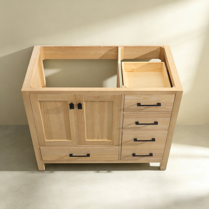 Rose- 42" Antique Oak ,Left Side Sink, Solid Wood Floor Standing Modern Bathroom Vanity, Quartz Countertop. - Construction Commodities Supply Inc.