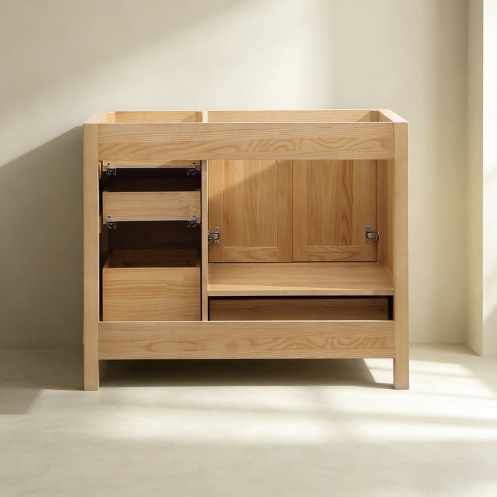 Rose- 42" Antique Oak ,Left Side Sink, Solid Wood Floor Standing Modern Bathroom Vanity, Quartz Countertop. - Construction Commodities Supply Inc.