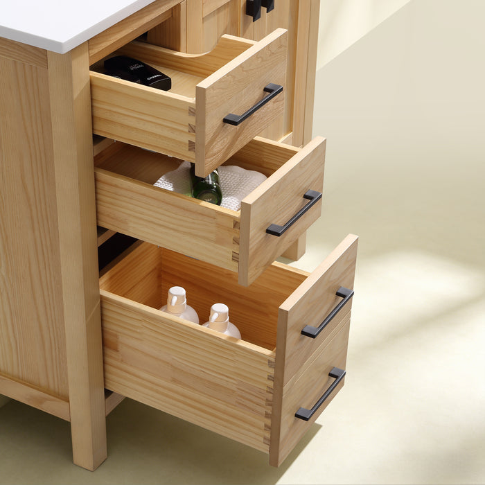 Rose- 36" Antique Oak ,Right Side Sink, Solid Wood Floor Standing Modern Bathroom Vanity, Quartz Countertop ( PRE-ORDER NOW , ETA: 2026-06-10) - Construction Commodities Supply Inc.