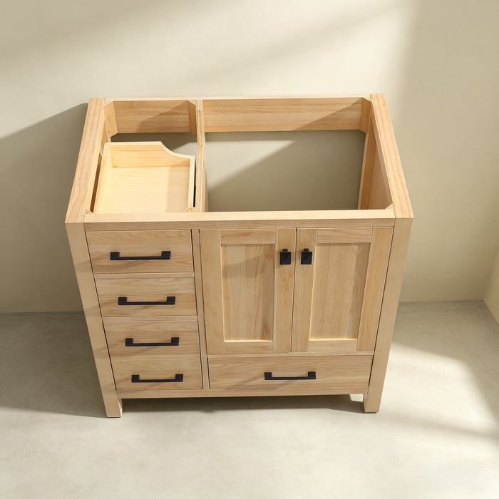 Rose- 36" Antique Oak ,Right Side Sink, Solid Wood Floor Standing Modern Bathroom Vanity, Quartz Countertop ( PRE-ORDER NOW , ETA: 2026-06-10) - Construction Commodities Supply Inc.