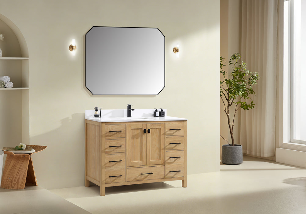 Rose - 48", Antique Oak, Floor Standing Modern Bathroom Vanity, Quartz Countertop ( PRE-ORDER NOW , ETA: 2026-06-10) - Construction Commodities Supply Inc.