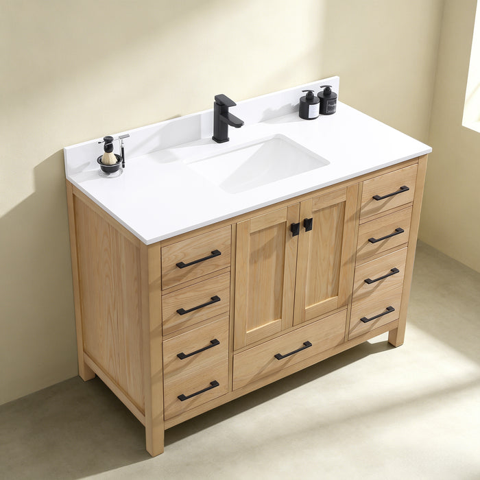 Rose - 48", Antique Oak, Floor Standing Modern Bathroom Vanity, Quartz Countertop ( PRE-ORDER NOW , ETA: 2026-06-10) - Construction Commodities Supply Inc.