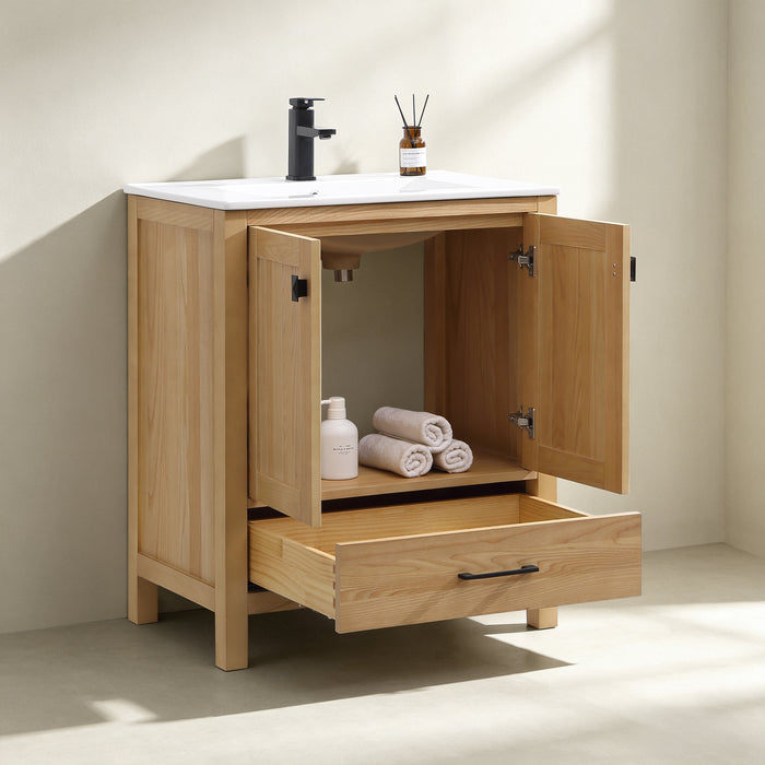 Rose- 30" x 18" Antique Oak , Solid Wood Floor Standing Modern Bathroom Vanity ( PRE-ORDER NOW , ETA: 2026-06-10) - Construction Commodities Supply Inc.