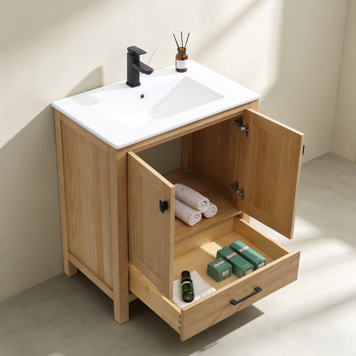 Rose- 30" x 18" Antique Oak , Solid Wood Floor Standing Modern Bathroom Vanity ( PRE-ORDER NOW , ETA: 2026-06-10) - Construction Commodities Supply Inc.