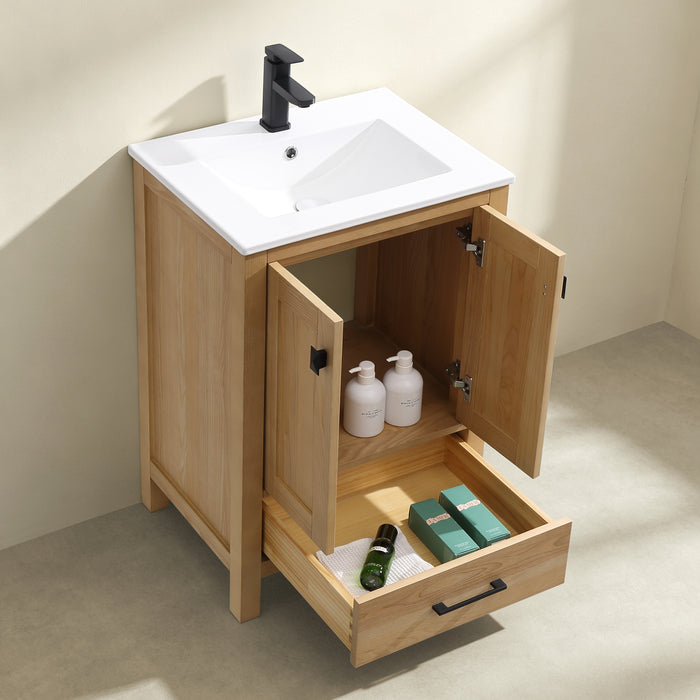 Rose- 24" x 18" Antique Oak , Solid Wood Floor Standing Modern Bathroom Vanity ( PRE-ORDER NOW , ETA: 2026-06-10) - Construction Commodities Supply Inc.