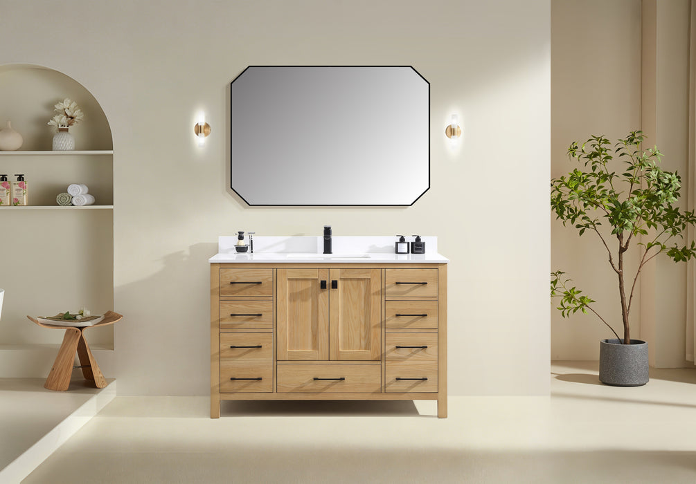 Rose- 54"  Antique Oak , Solid Wood Floor Standing Modern Bathroom Vanity, Quartz Countertop ( PRE-ORDER NOW , ETA: 2026-06-10) - Construction Commodities Supply Inc.
