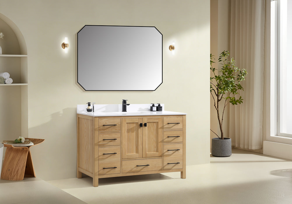 Rose- 54"  Antique Oak , Solid Wood Floor Standing Modern Bathroom Vanity, Quartz Countertop ( PRE-ORDER NOW , ETA: 2026-06-10) - Construction Commodities Supply Inc.