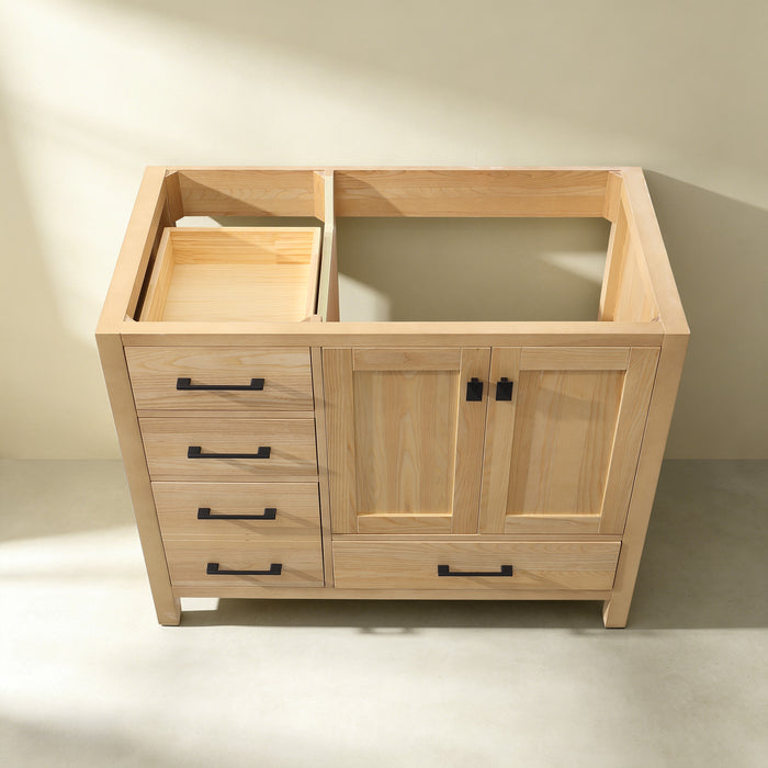 Rose- 42" Antique Oak ,Right Side Sink, Solid Wood Floor Standing Modern Bathroom Vanity, Quartz Countertop - Construction Commodities Supply Inc.