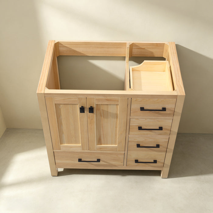 Rose- 36" Natural Oak ,Left Side Sink, Solid Wood Floor Standing Modern Bathroom Vanity, White Quartz Countertop