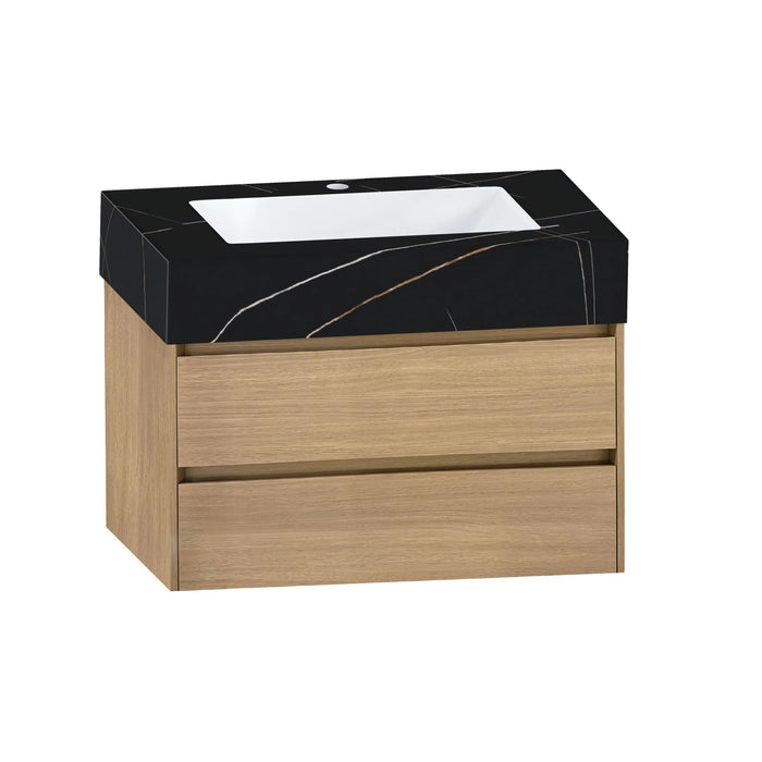 AQUA-36" LIGHT BROWN OAK Wall Mount Vanity with Sintered Stone Top