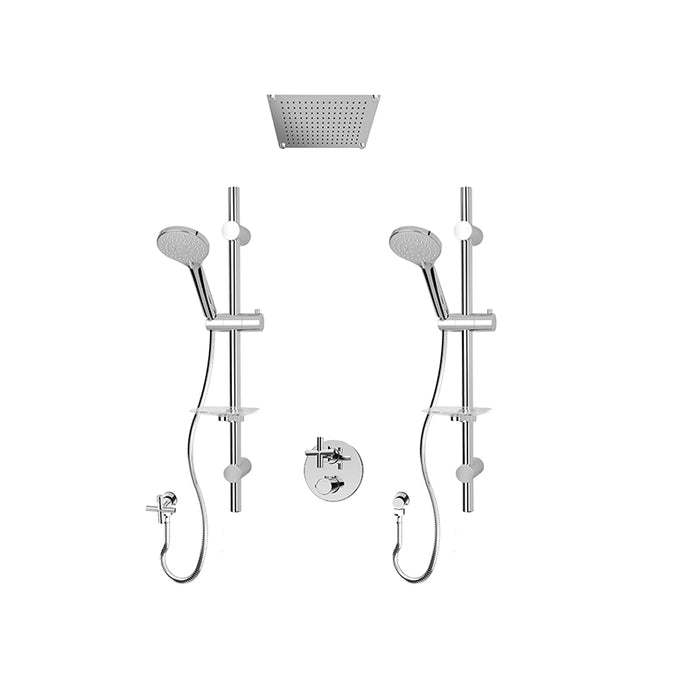 Rubi ,  Alex -  1/2" Thermostatic Shower kit with Double Sliding Bars with Hand Shower and Shower Head Chrome