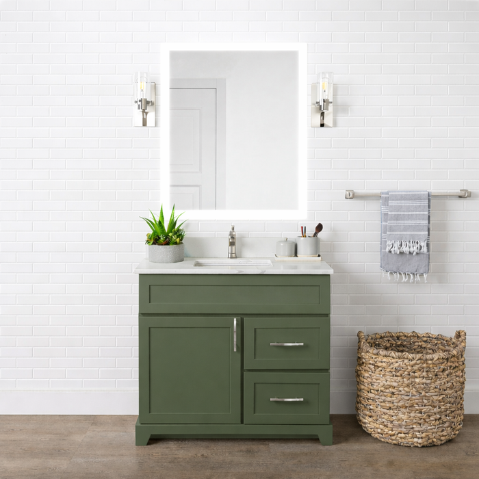 StoneWood - 36" ALPINE, Right Side Drawers Solid Wood Canadian Made Bathroom Vanity With Quartz Countertop
