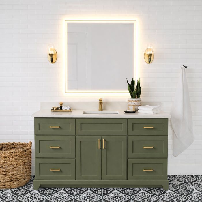 StoneWood - 54" ALPINE, Solid Wood Canadian Made Bathroom Vanity With Quartz Countertop