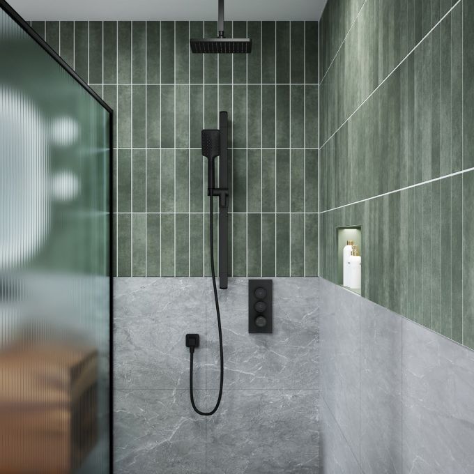 KALIA-KAREO TB2, 2 Way Thermostatic shower systems with push-button - Ceiling arm