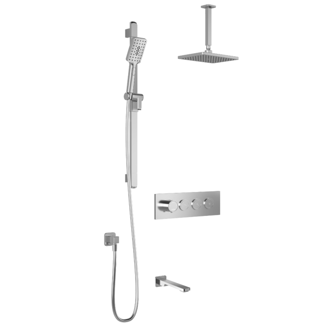 KALIA-KAREO TB3 , 3 Way Thermostatic Shower systems with push-button valve - Ceiling arm