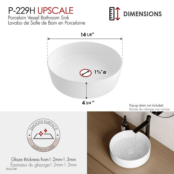 Stylish - 14 1/8'' UPSCALE P-229H Set of 2 Vessel Sink.